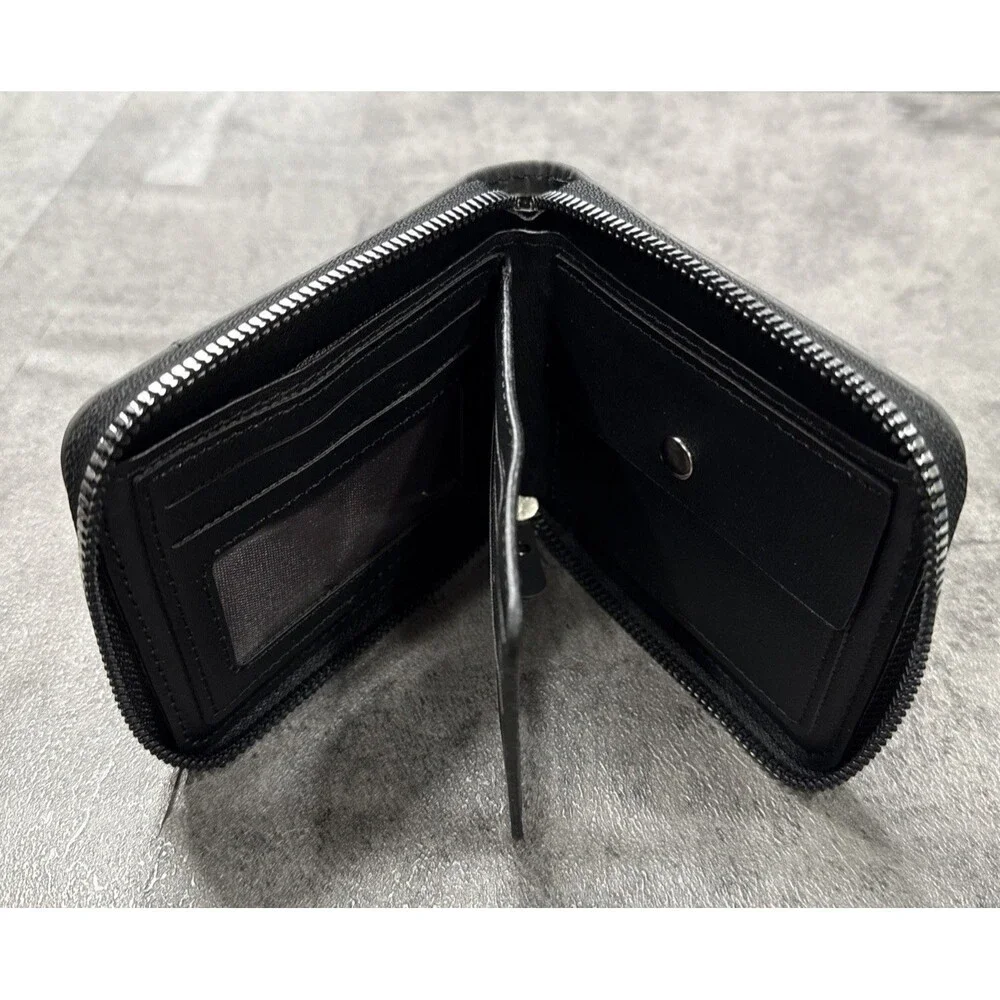 Men Short Horizontal Wallet – Leather Zipper, Retro Leisure Buckle Square Design